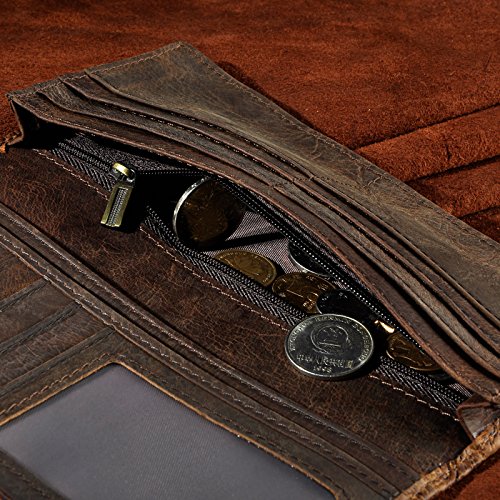 Image of Le'aokuu Unisex Genuine Leather Bifold Wallet Purse Organizer Tiger Embossed (Brown)