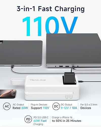 Miniatura 2 de Estación de energía portátil de 99.9 Wh para camping Essentials, generador eléctrico pequeño, batería de litio grande con 110 V 80 W nominal de 120