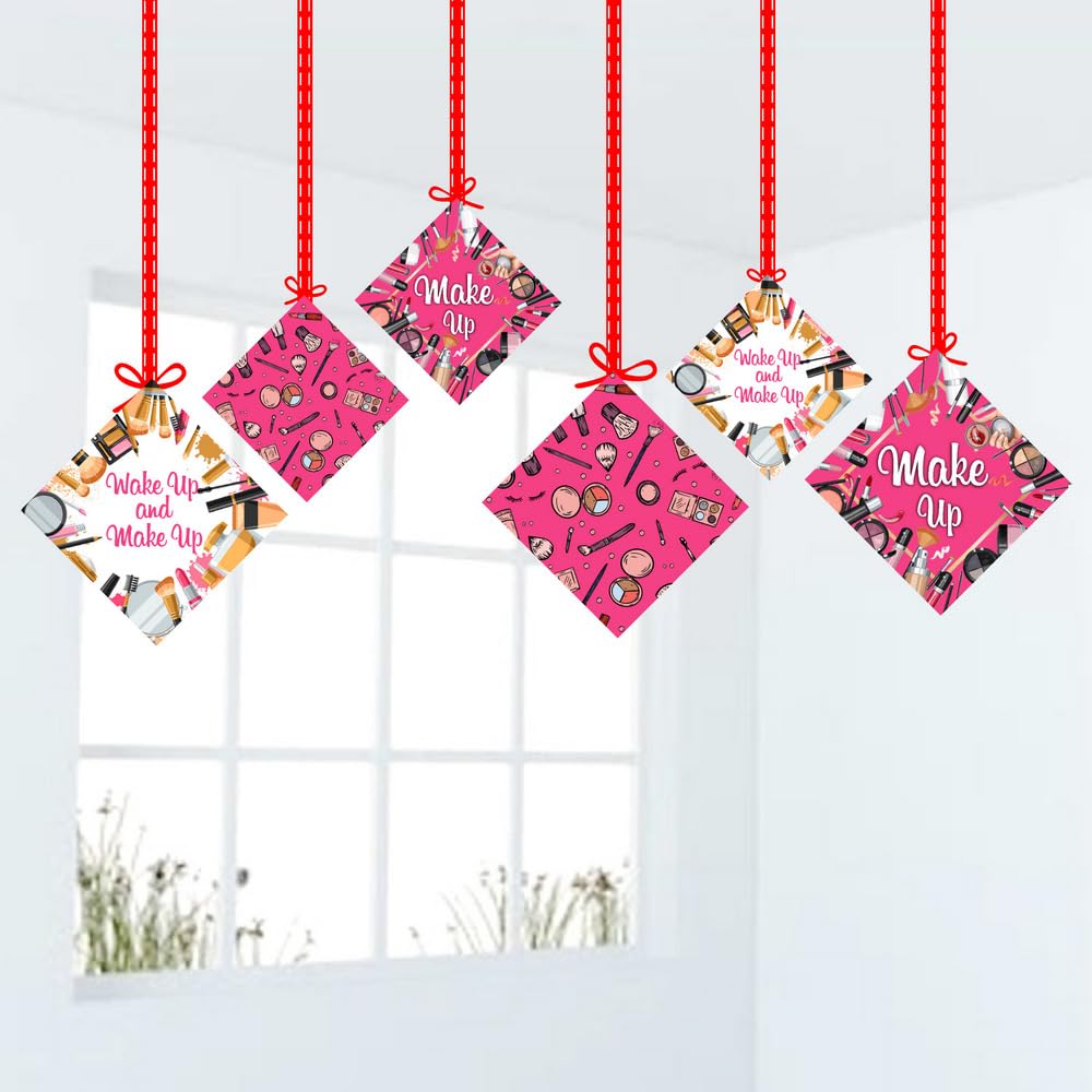 Partyzon Make Up Theme Colourful Hanging Buntings Flag for Kids Birthday Decoration and Background Pack of 12 (Make Up Theme)