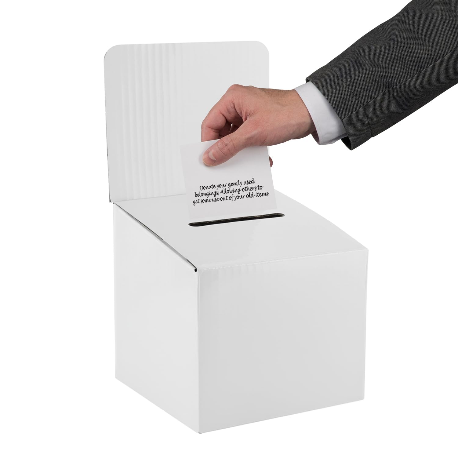 My Charity Boxes White Ballot Box For Suggestions Donations Raffles Glossy Display Insert Cardboard Boxes In Medium Size 6X6x6 Inches With Slot For Tickets And More
