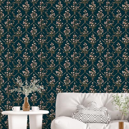 Image of PAPER PLANE DESIGN Vintage Floral Self Adhesive Wallpaper Peel & Stick, Waterproof, Stain-Proof & Self Adhesive Vinyl | Easy to Clean | 16 in X 90 in, Decor for Bedroom, Hallway, Living Room (E)
