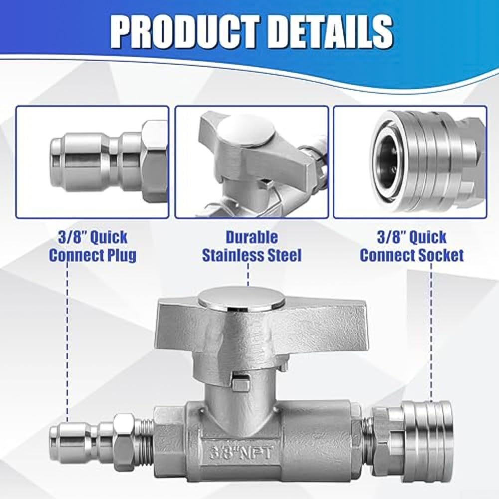 Vanne sphérique en acier inoxydable 3/8" 5000PSI Robinet sphérique haute pression pour raccord rapide 3/8" Robinet sphérique haute pression 3/8" pour machine à laver Valve en acier inoxydable 3/8