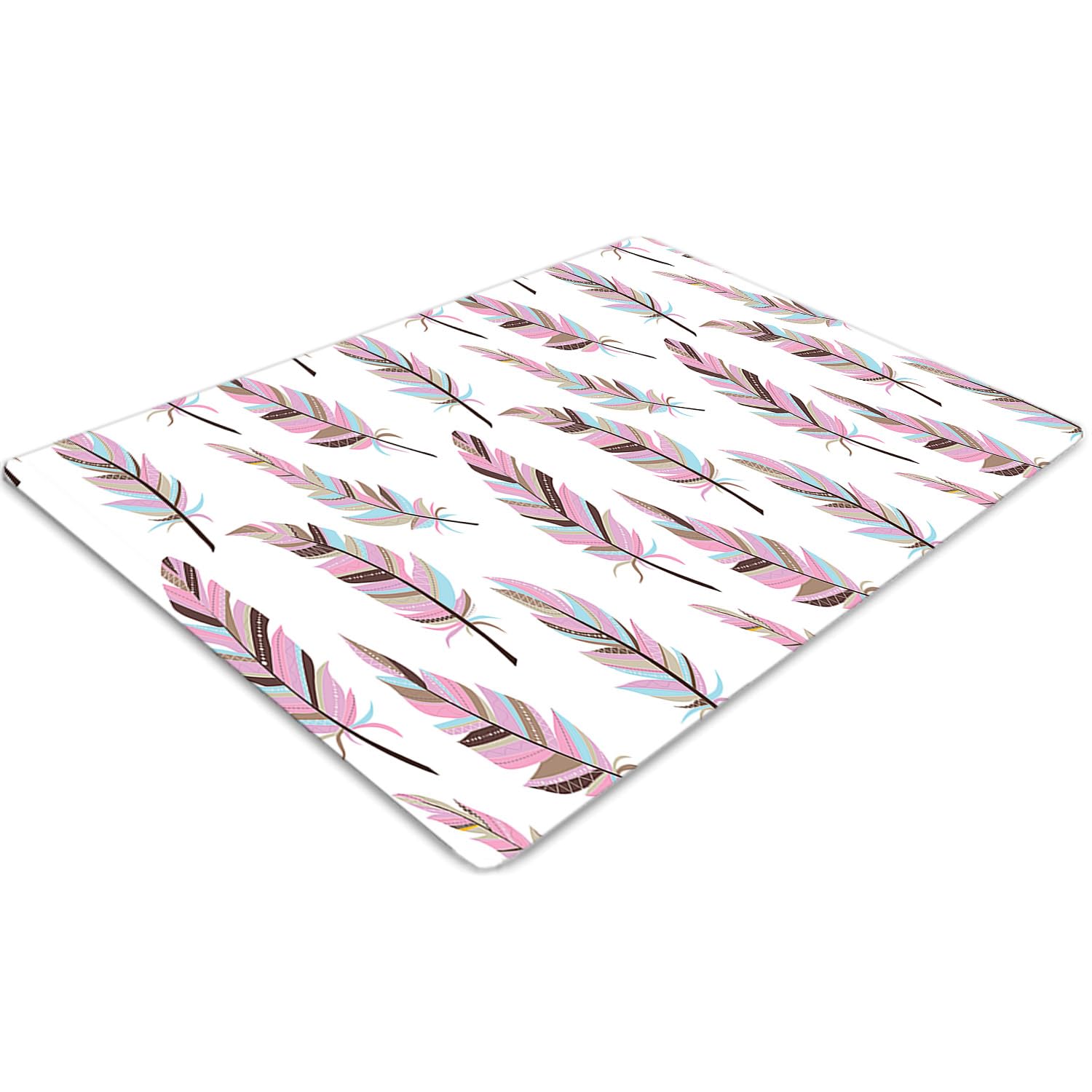 Tapis de protection sol 120x90 cm en PVC imperméable et antidérapant à motifs plumes roses