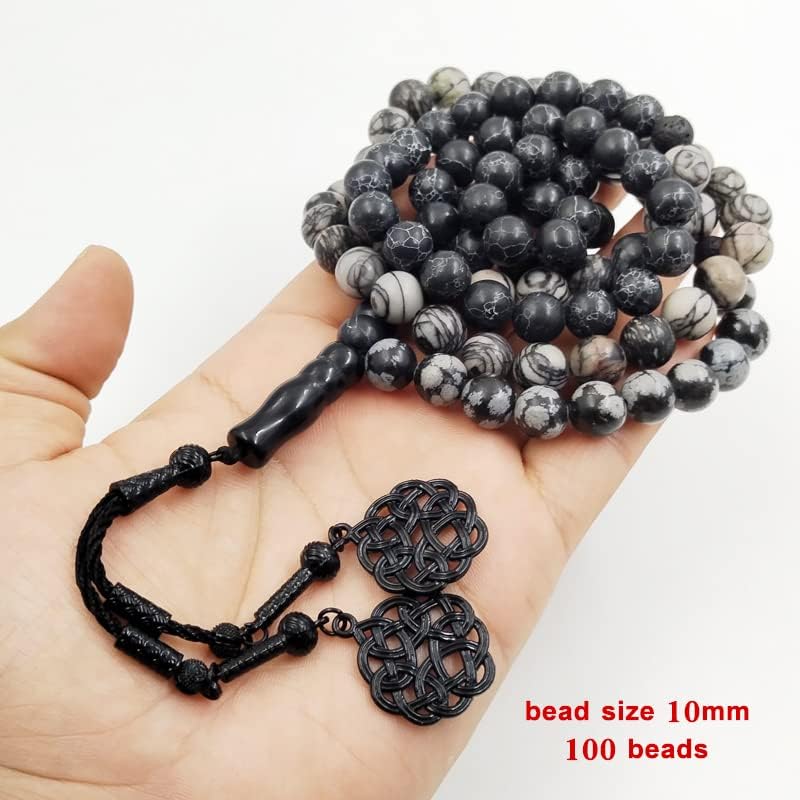 ALBASHAN Tasbih 100 beads Obsidian black turquoise and Black Network Jasper misbaha