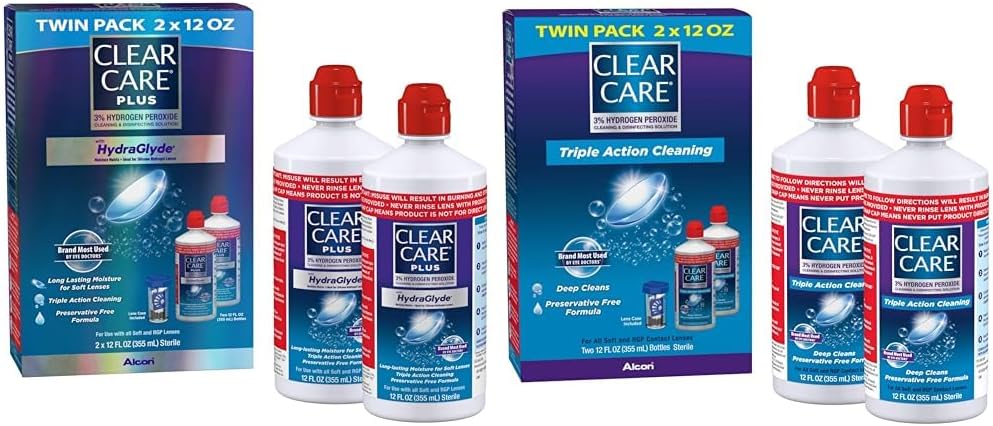 Clear Care Plus Cleaning Solution Twin Pack with Lens Case, Multi, 2x12 Oz