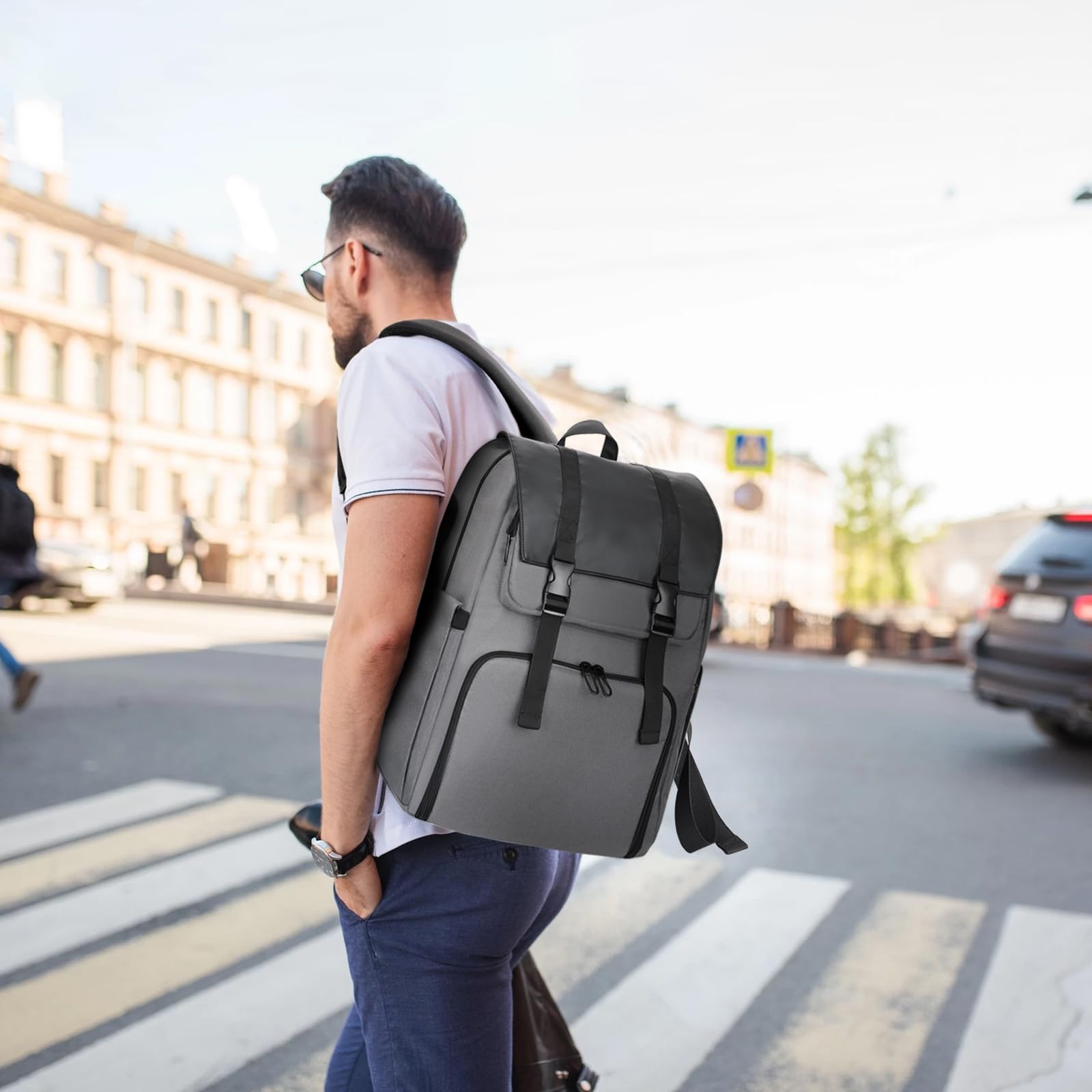 BERTASCHE Zaino Lunch Laptop 15,6 Pollici con Borsa Termica Isolata per Uomo e Donna, Zaino da Lavoro 2 in 1 per Università, Affari, Pendolari, Viaggi, Grigio