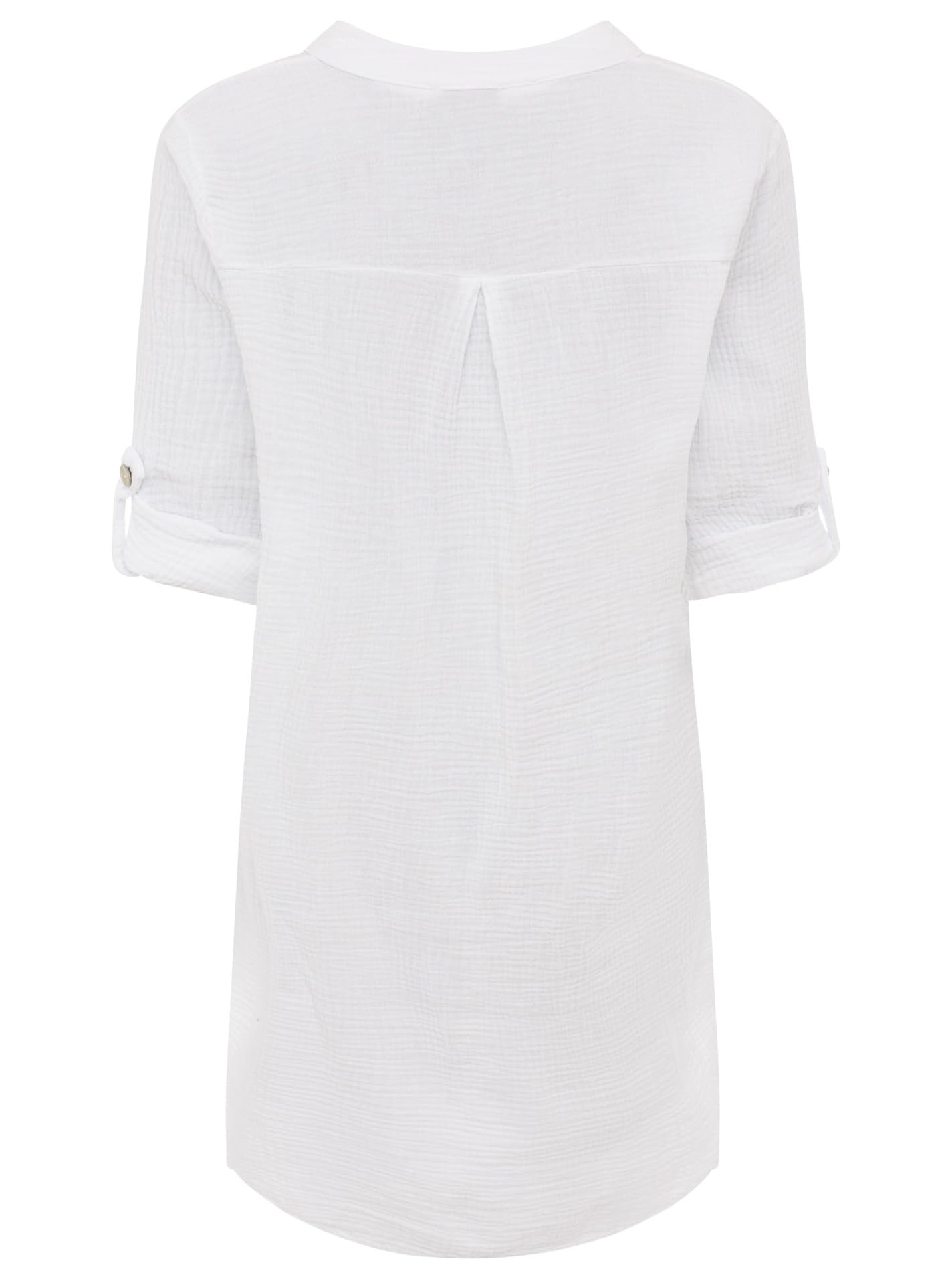 Zwillingsherz Damen Musselin Tunika mit Neon Kante – Luftige Bluse aus 100% Baumwolle – Sommer Oberteil mit V-Ausschnitt und 3/4 Arm – Locker geschnittenes Longshirt für Freizeit Urlaub Strand