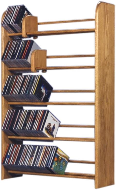 Cdracks Media Furniture Solid Oak 5 Row Dowel CD Rack Capacity 275 CD's Honey Finish