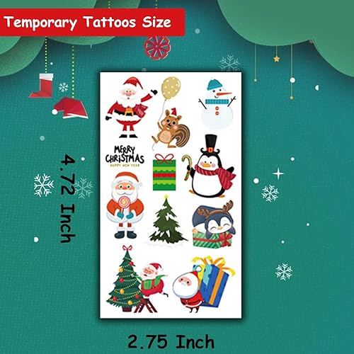 Miniatura 3 de Hohamn 240 tatuajes temporales de Navidad para niños 20 hojas de tatuajes falsos de Navidad para niñas y niños regalos de fiesta de Navidad