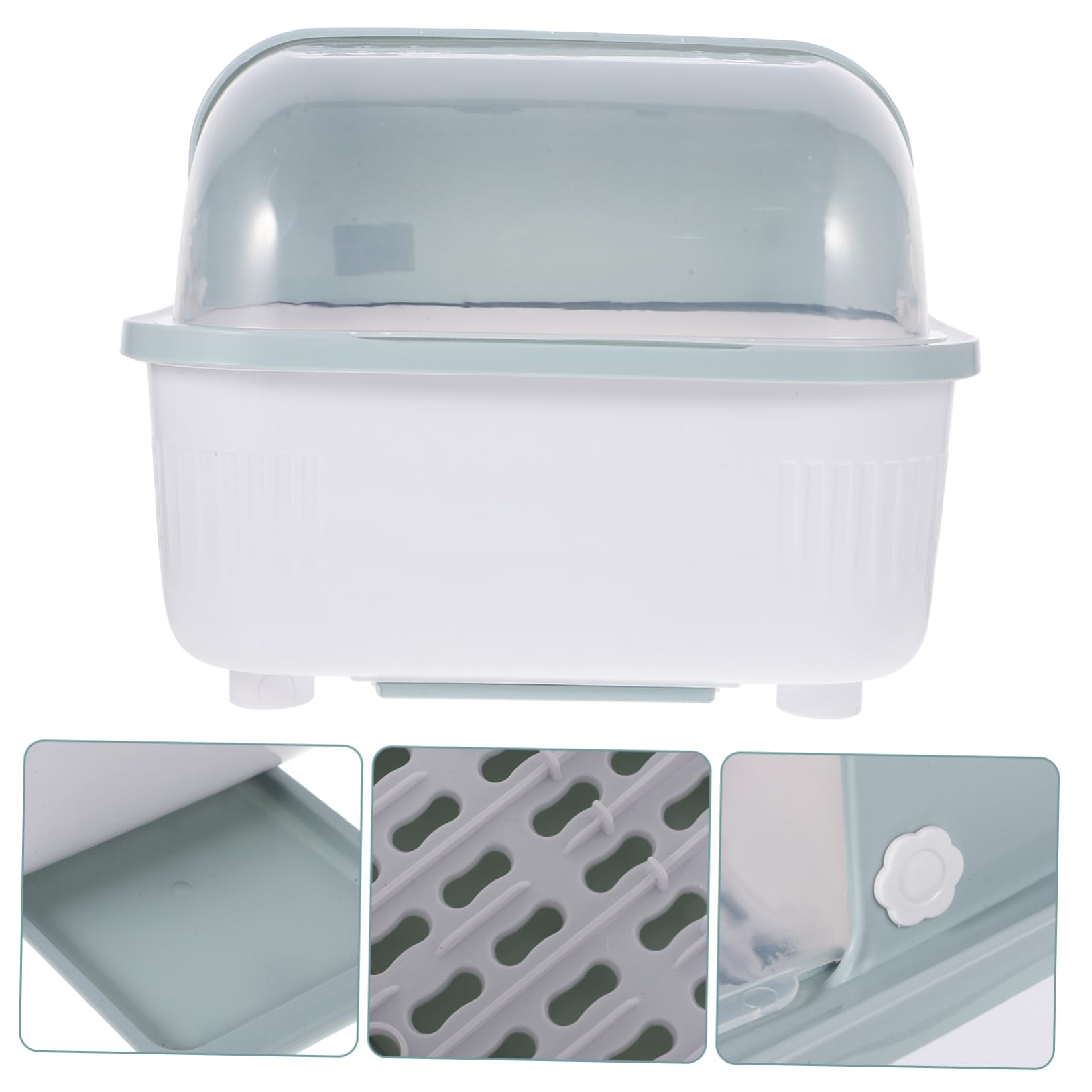 Cactus Abtropfgestell - Platzsparender Küchenspüle Organizer, abgedecktes Design für 3-4 Personen, hält Geschirr sauber & trocken, stilvolle weiße Box mit Klappdeckel
