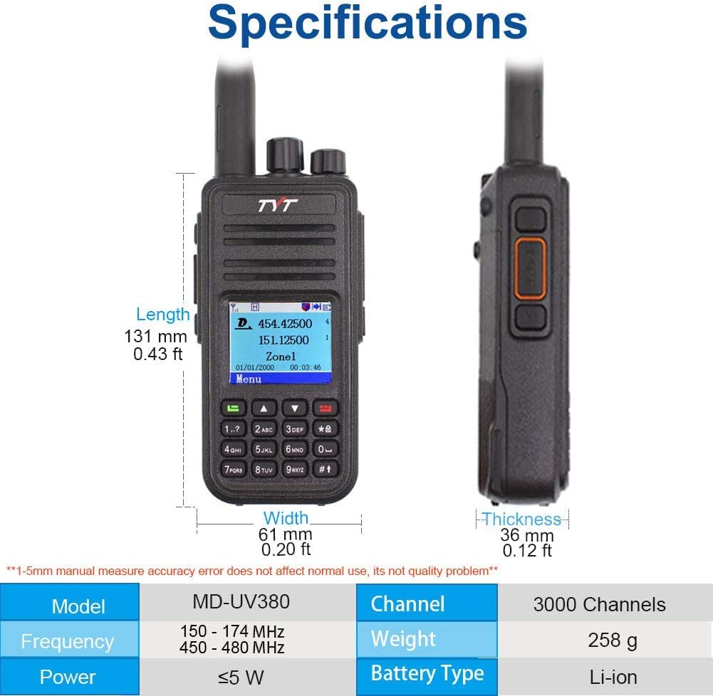 Condition photo showing New/Like New for tyt md-uv380 md-380 dual band dmr digital radio vhf/uhf walkie talkie handheld two way radio with programming cable