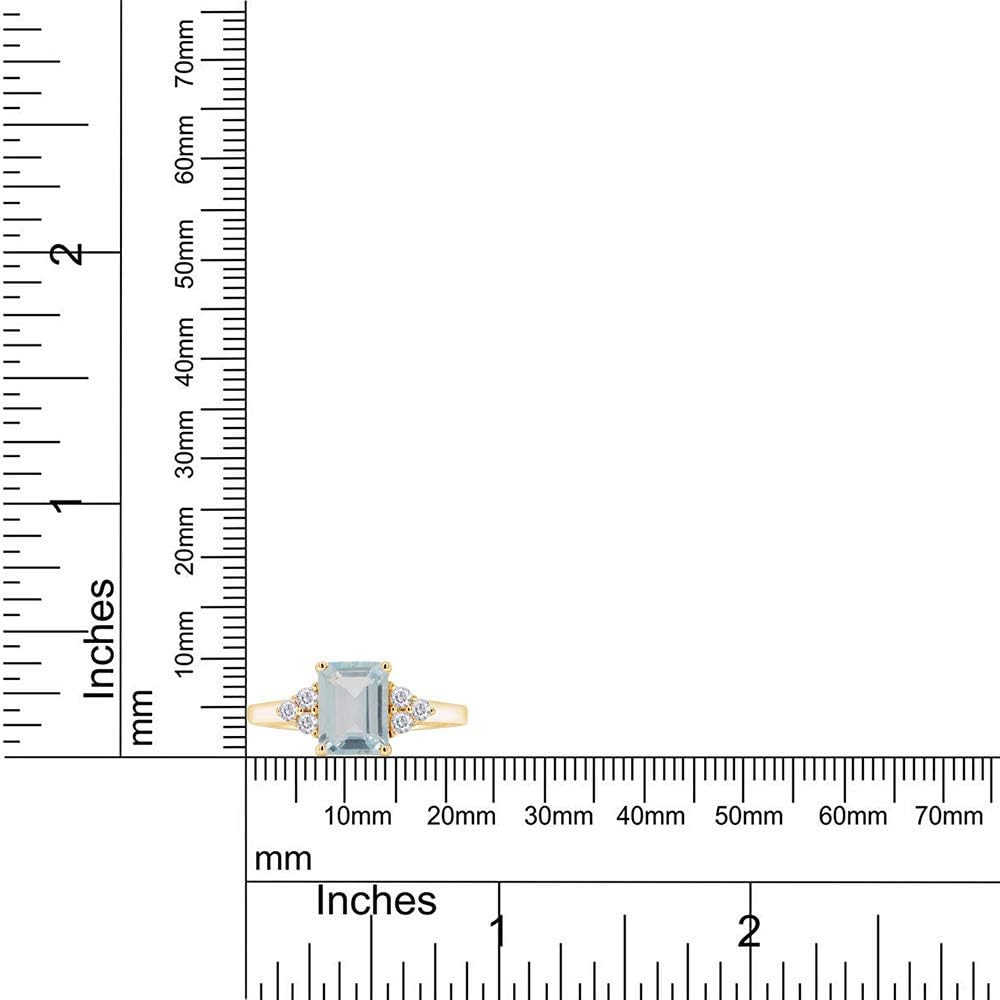 Solitaire Ring for Women 8X6MM Emerald Cut Simulated Blue Aquamarine with White Topaz Engagement Ring in 14K Gold Plated 925 Sterling Silver Jewelry Gift for Her