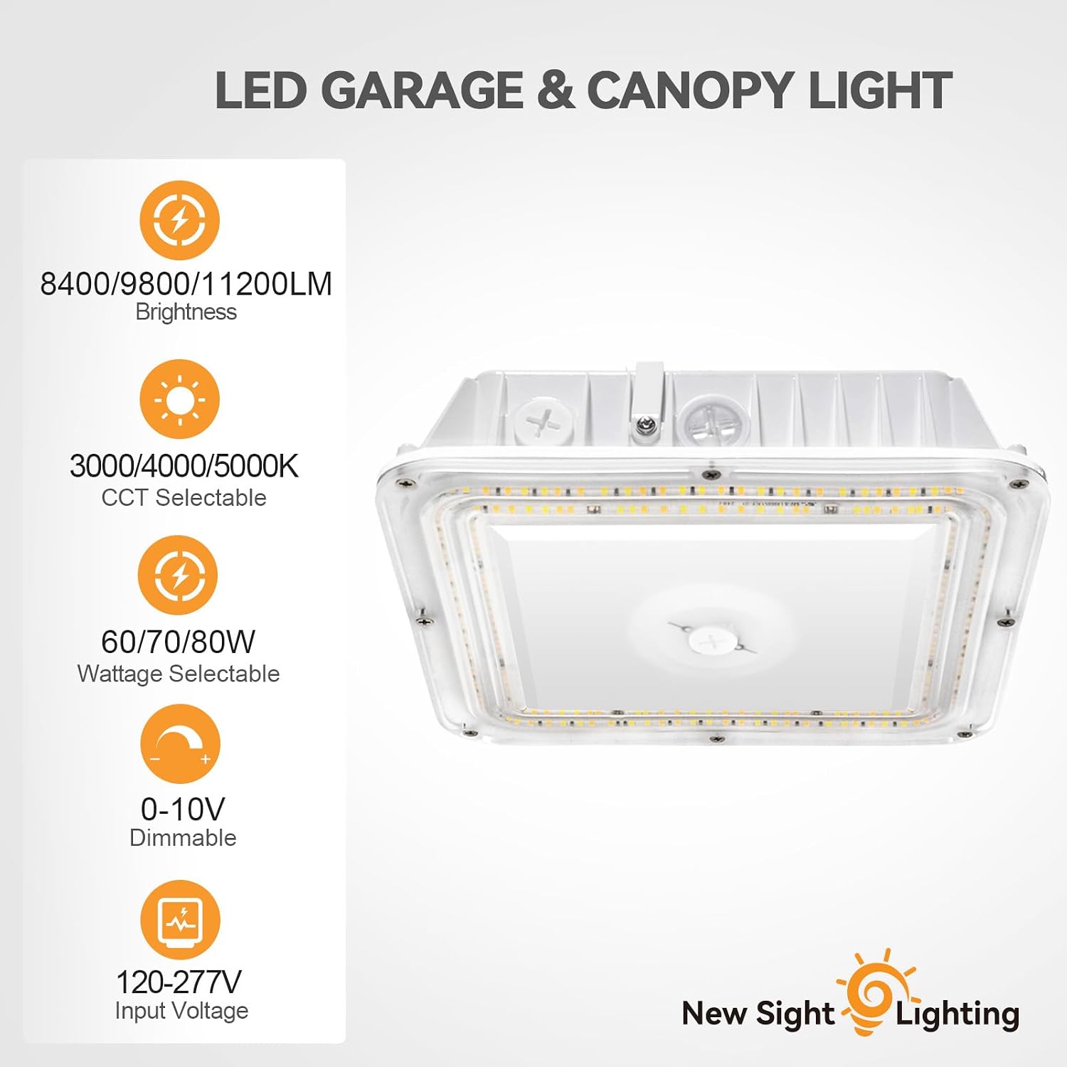 80W LED Canopy Lights 12Pack, Selectable Wattage 80/70/60W, 3000/4000/5000K, 120-277V Canopy Lights Outdoor, 0-10V Dimmable, IP65, Commercial Light for Gas Station Garage Carport Warehouse, UL Listed