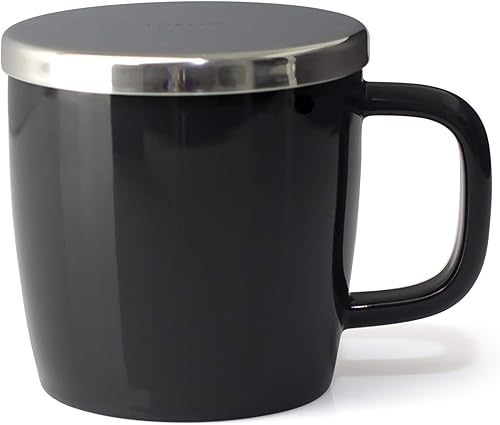 Miniatura 5 de FORLIFE Taza de preparación con acabado brillante de rocío con infusor de cesta y tapa inoxidable "espejo" de 11 onzas (blanco)