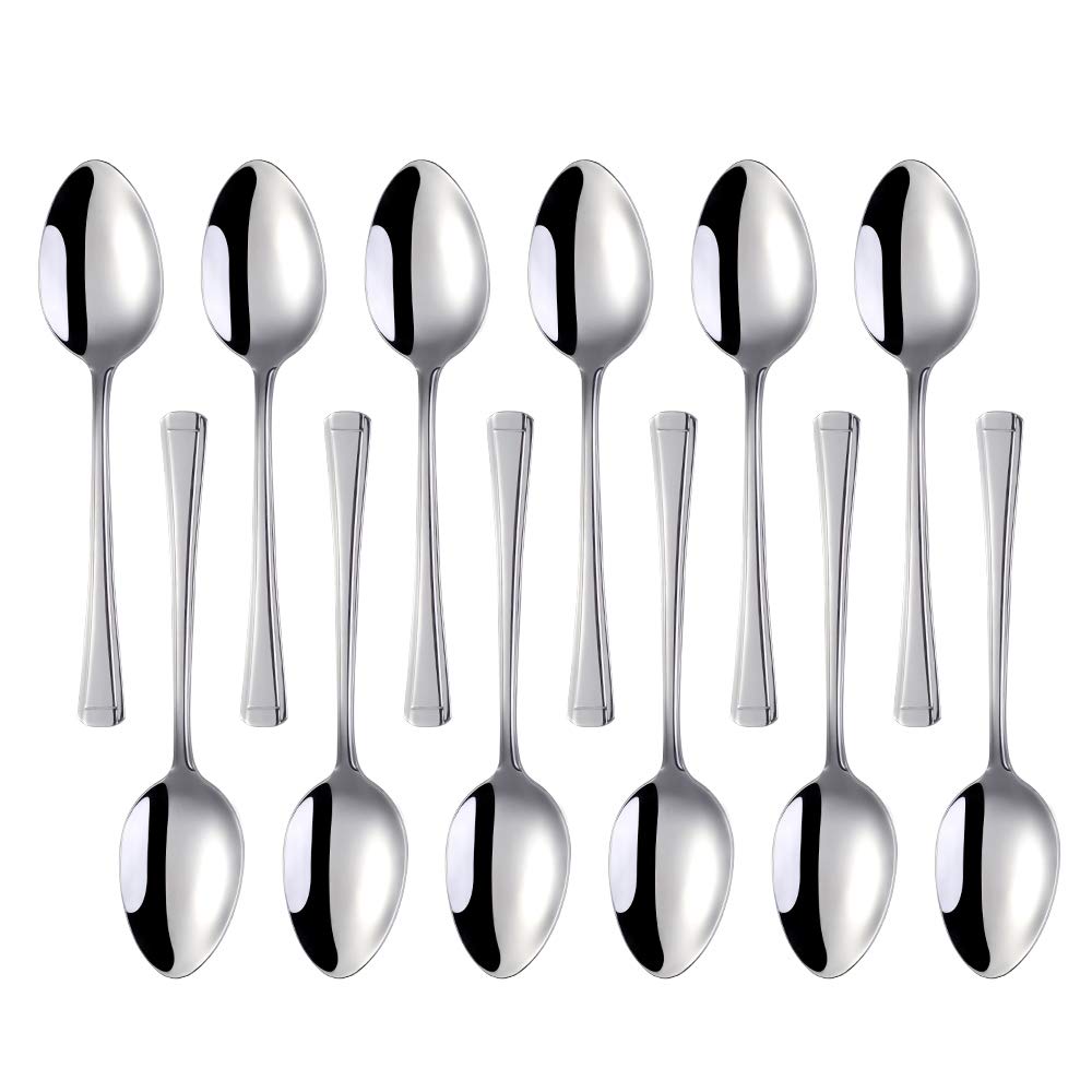 Meisha Dessert Spoons Set of 12, Silver Harley Pattern Stainless Steel Small Spoons, Mirror Finish & Smooth Edge - Everyday Parish Cutlery