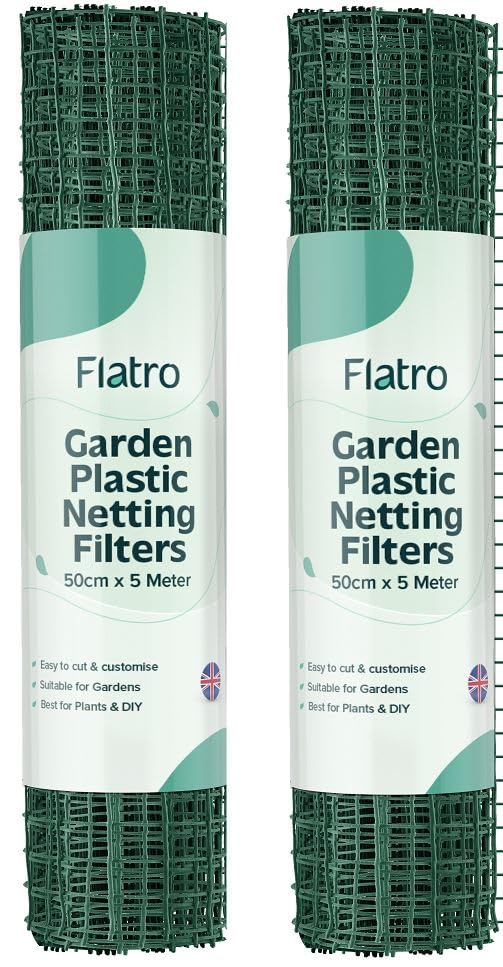 Flatro Garden Netting Mesh Fence Heavy Duty | (Pack of 2) 50cm x 5m Waterproof Green Plastic Netting Fence to Protect Fruit and Plants from Animals & Birds | Reusable Safety Mesh Fencing