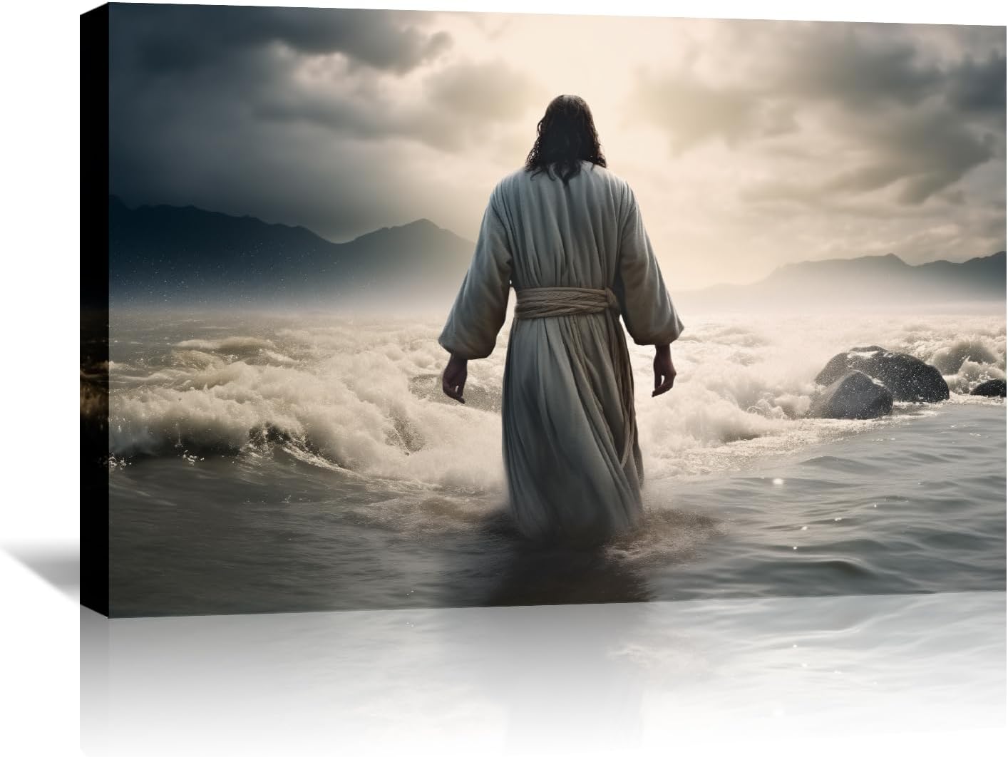 Jesus Canvas Wall Art Christ Wall Decor Jesus Walking in Water Picture Religious Painting Christian Artwork for Living Room Bathroom Modern Home Decor Framed(Art-2,12.00"x18.00")