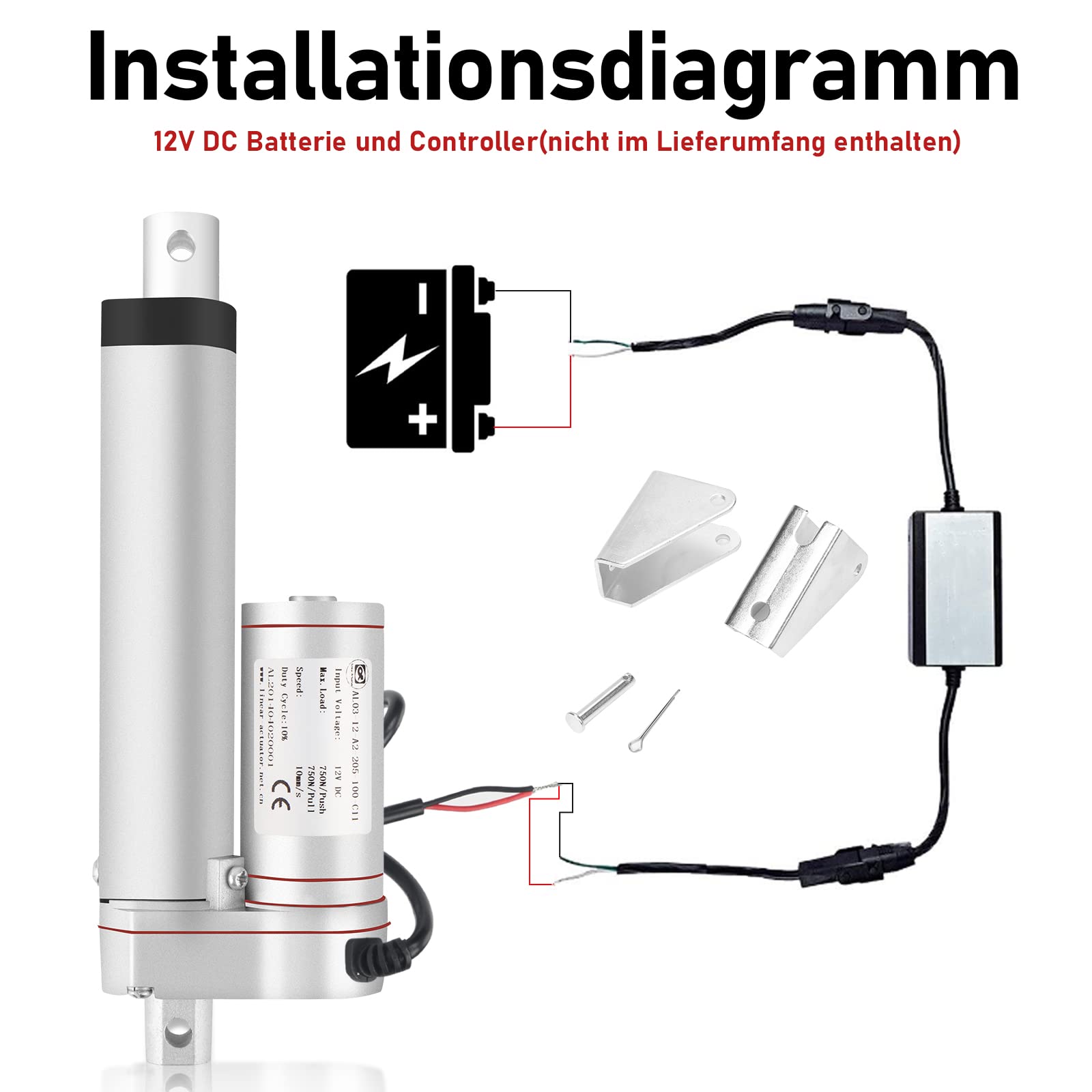 Randaco 1500N Linear Actuator 250mm DC12V Linearmotor Verstellantrieb