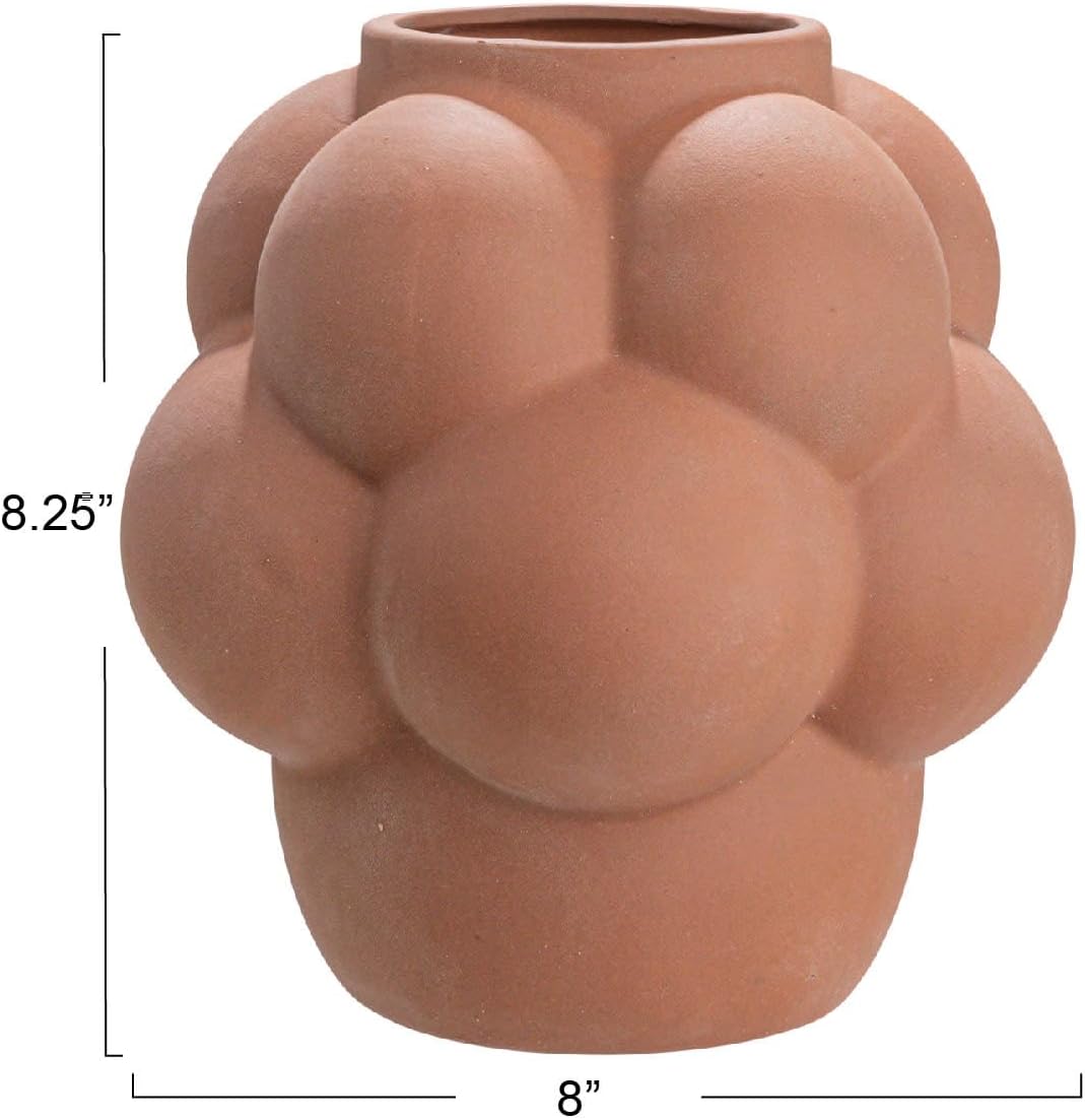 Creative Co-Op Bulbous Stoneware Vase with Raised Dots and Matte Finish, Terracotta