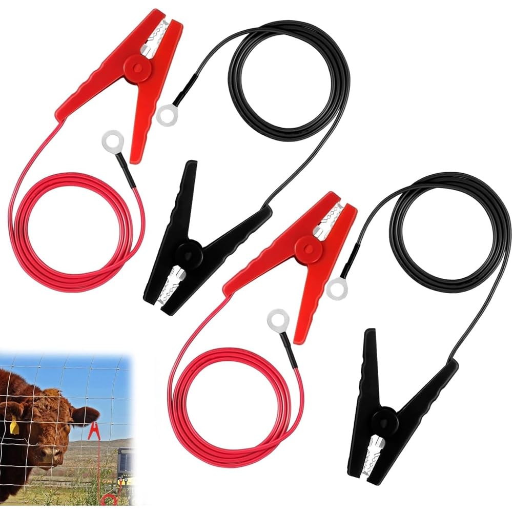 Teuypty for Reliable Power Transmission 4PC Electric Fence Wire with Alligator Clips 3Ft Electric Fence Connector