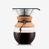 Vista 10 de Bodum Cafetera de Vertido de 34 onzas, Vidrio de Borosilicato Resistente a Altas Temperaturas con Filtro de Acero Inoxidable Reutilizable y Agarre
