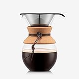Bodum 34oz Pour Over Coffee Maker, High-Heat Borosilicate Glass with Reusable Stainless Steel Filter and Cork Grip - Made in Portugal Cork 34oz