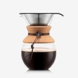 Bodum 34oz Pour Over Coffee Maker, High-Heat Borosilicate Glass with Reusable Stainless Steel Filter and Cork Grip - Made in Portugal