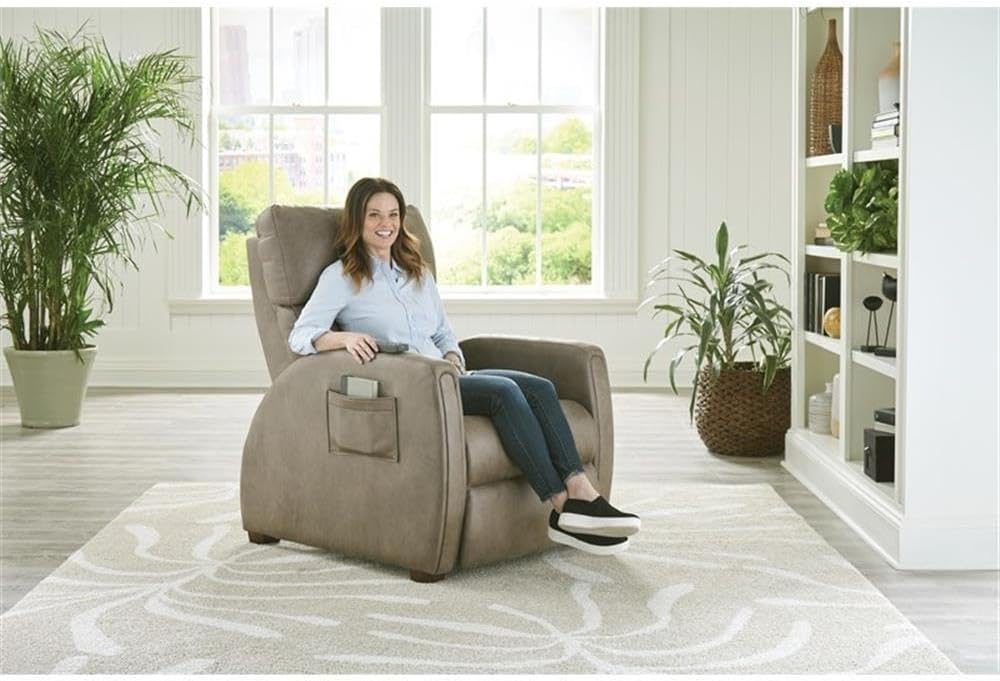 Bowery Hill Power Zero Gravity Recliner, Taupe Polyester Fabric, 43"W x 34.5"D x 44"H, Therapeutic Massage, Heat, Adjustable Headrest & Lumbar, Cool Gel Memory Foam, Transitional Living Room Seating