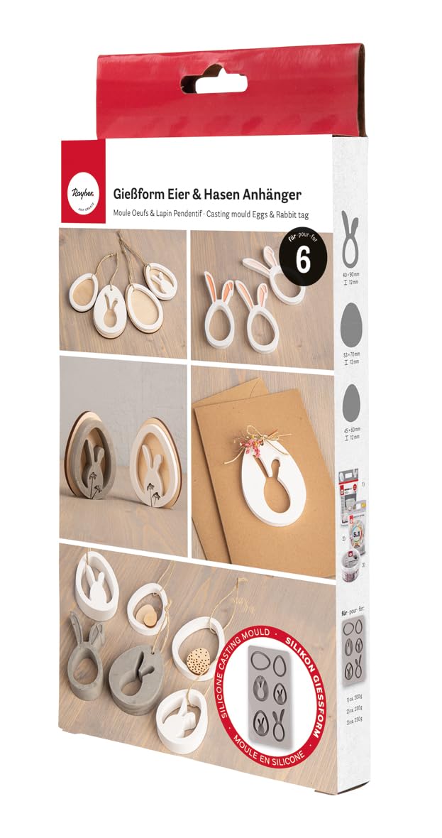 Rayher Silikon Gießform Eier/Hasen – Ostern, 6 Einzelmotive, 14,5 x 26 x 1,5 cm