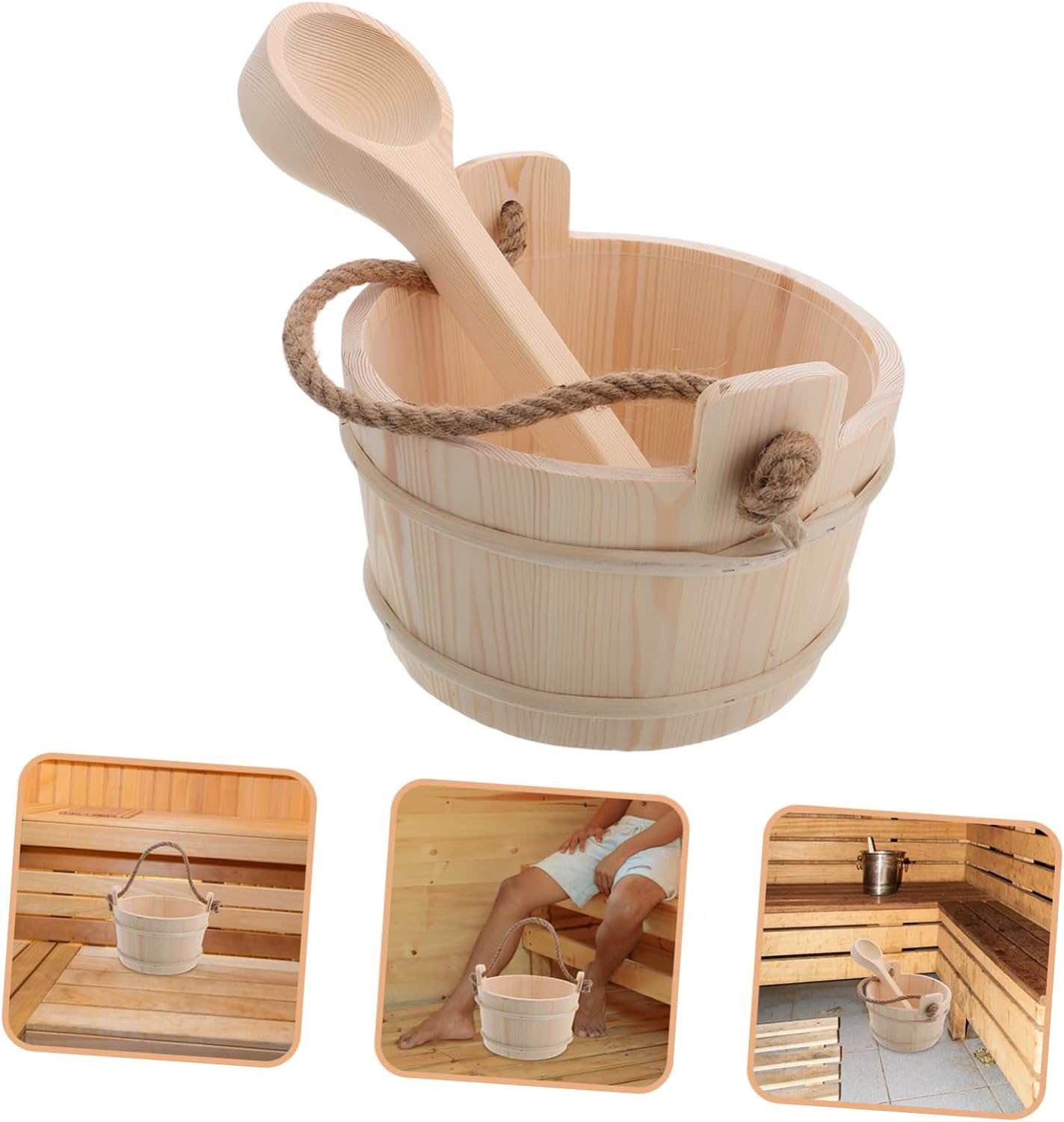 LIFKOME Wooden Sauna Bucket and Ladle Set Portable Spa Accessories for Steam Room Watering for Showers and Relaxation Includes Handle for Easy Carrying