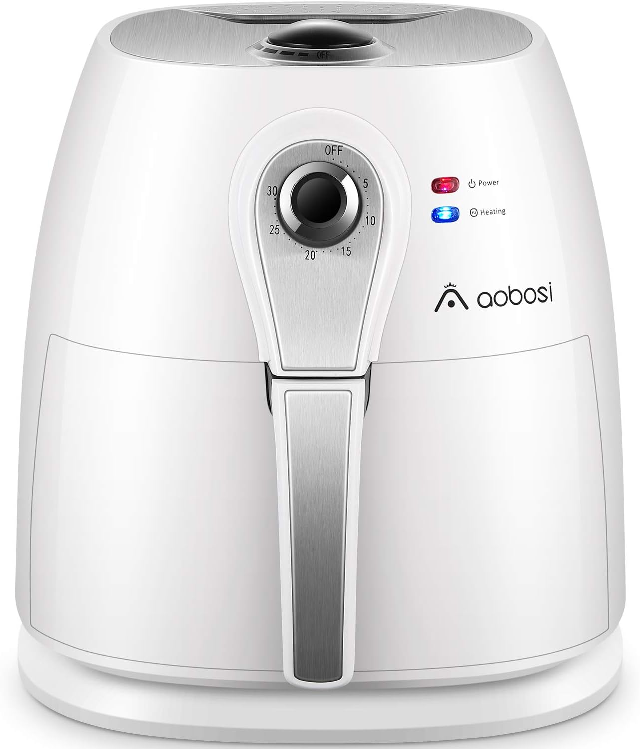 Aobosi Compact Electric Air Fryer 1400W With Knob Display, Time And Temperature Control, 5L Non Stick Fry Basket,Recipe Book,Dishwasher Safe Accessories,White