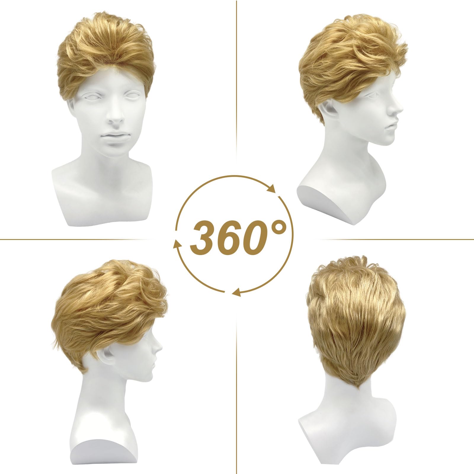 TSHAOUN Mens Short Wig Blonde Layered Natural Handsome Wavy Hair Wig 80s Disco Short Curly Fluffy Cosplay - Image 3