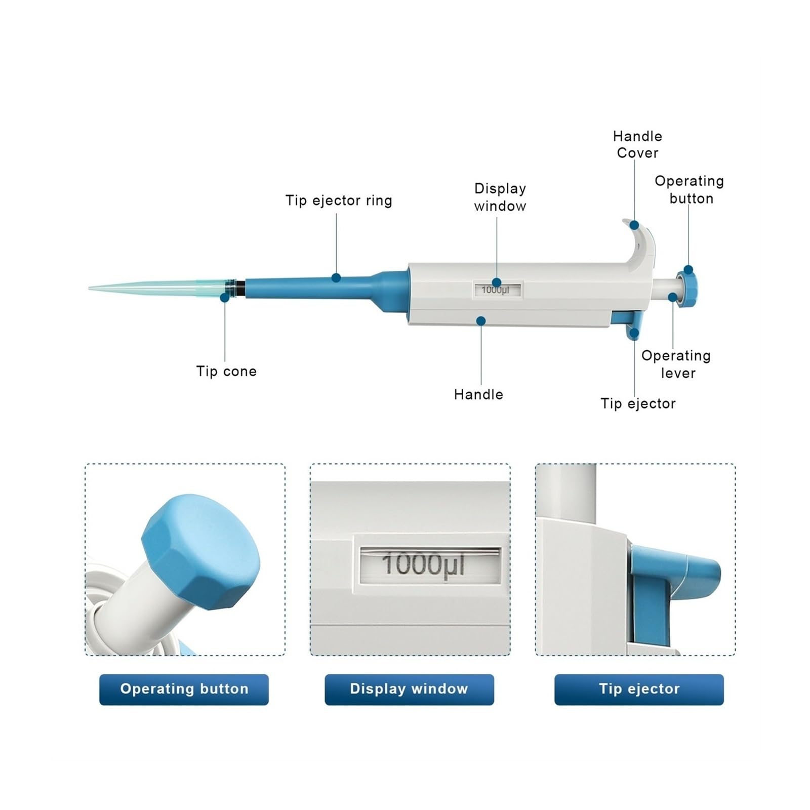 Pipeta Pipeta De Laboratorio Monocanal Con Micropipetas Caudal Fijo, Pipetas Volumen Digitales + Puntas para laboratorio(100-1000ul)
