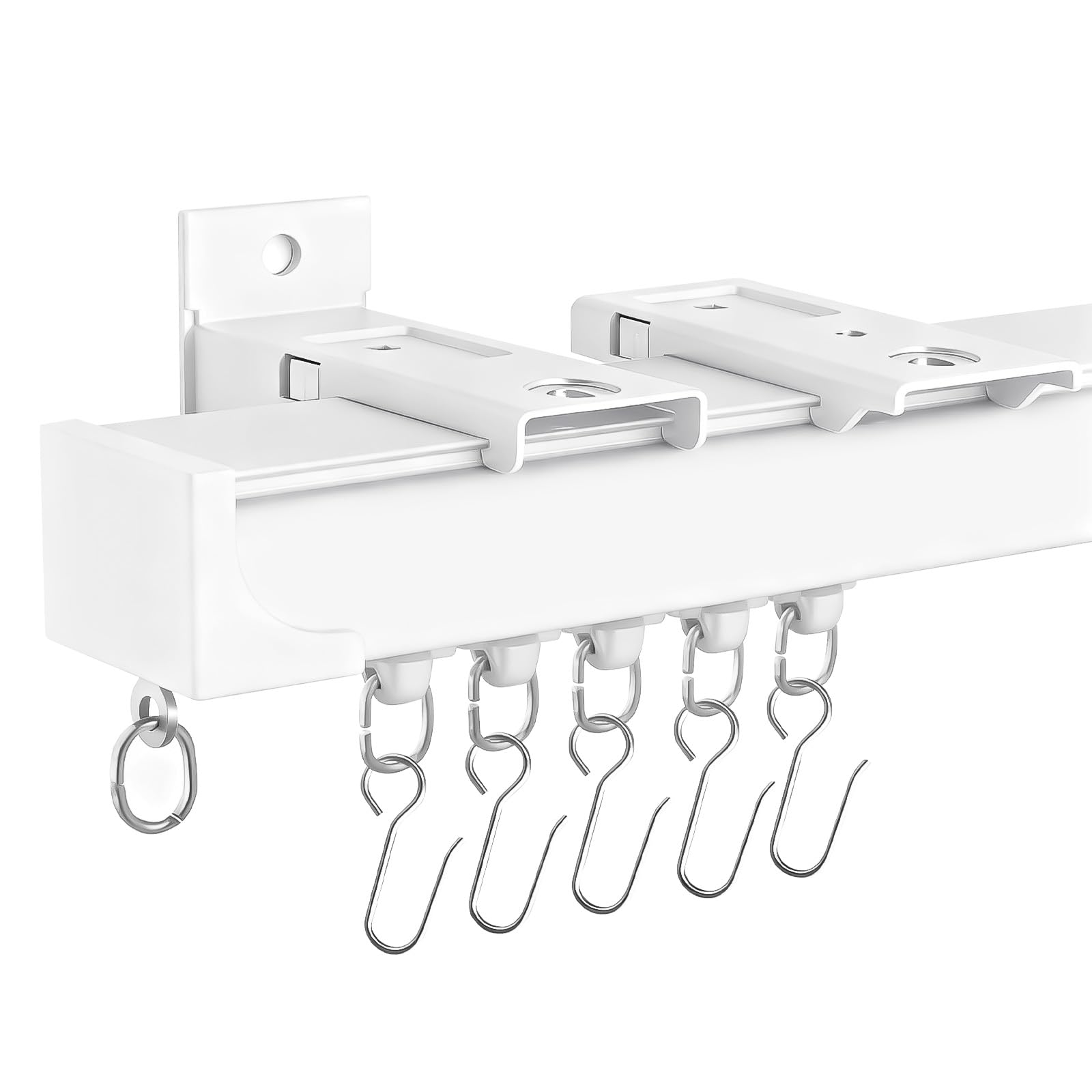 Curtain Rail Heavy-duty Ceiling and Wall Mounted 12.40FT Thickened Upgraded Version White with Hooks Curtain System for Living room Bathroom Study Sliding Door