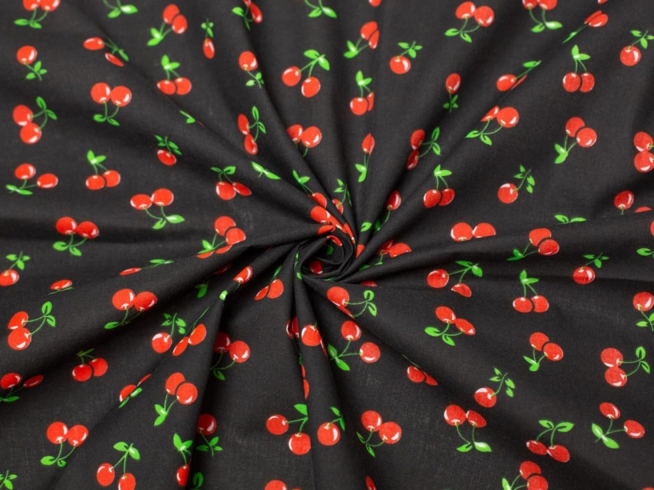 Minerva Black Crafts Cherry Print Polycotton Dress Fabric - Per Metre