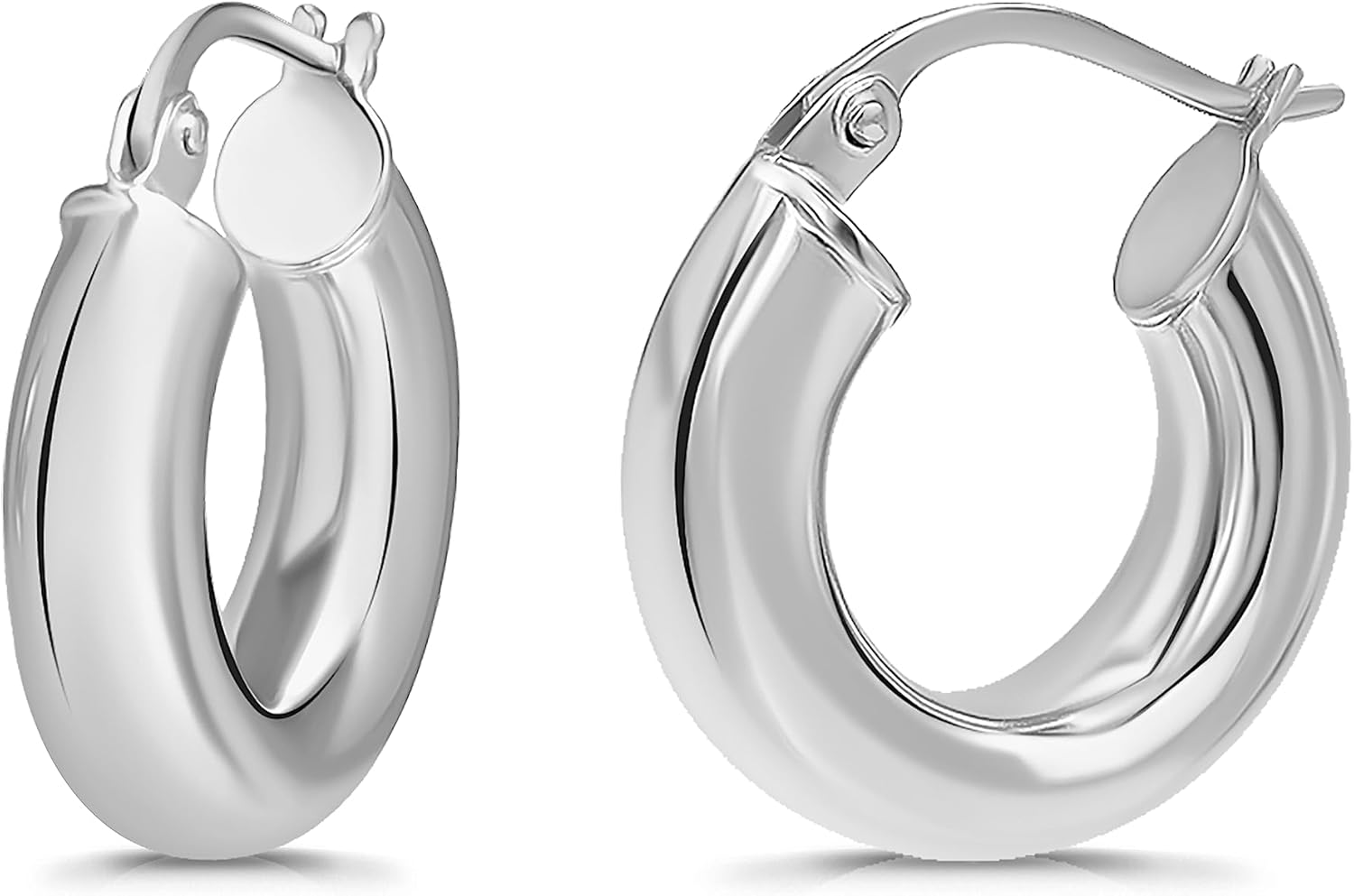 Sterling Silver Polished Finish Round-Tube Hoop Earrings 4mm Wide 15mm-30mm Diameter