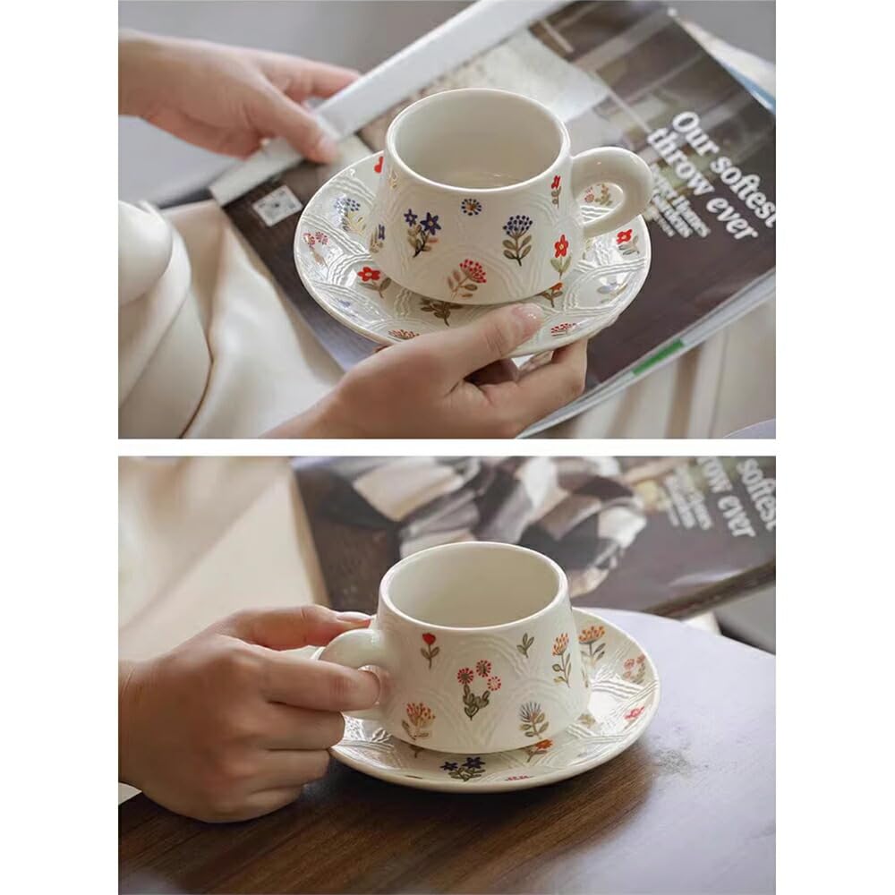 Amazon.co.jp: 美しい 花柄 マグカップ＆プレート 白陶器 コップ