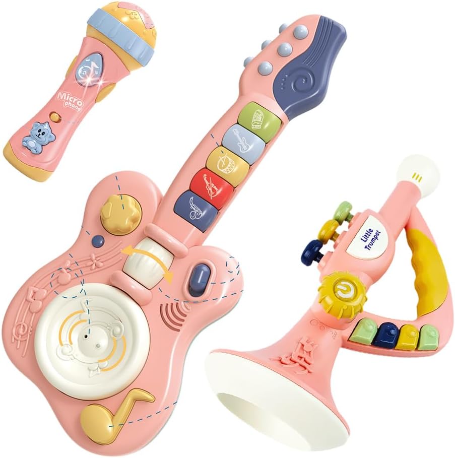 Toddler Musical Instruments Toys, Trumpet, Microphone, Guitar for Kids Baby, Musical Toy Set for Children Boys Girls Gifts,Preschool Learning Toys Ages 2 3 4 5