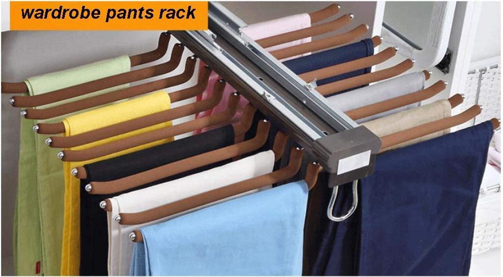 Perchas para pantalones, estante extraíble para pantalones con 22 rieles y soporte para pernos, ahorro de espacio en el armario con amortiguador para organizar y maximizar la eficiencia de