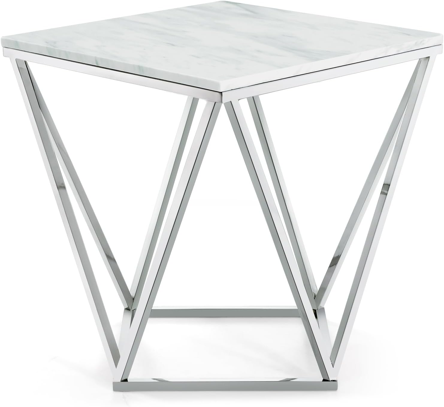 HomeStock Chrome End Table with Marble Top - Modern Accent Table for Living Room, Bedroom, Hallway