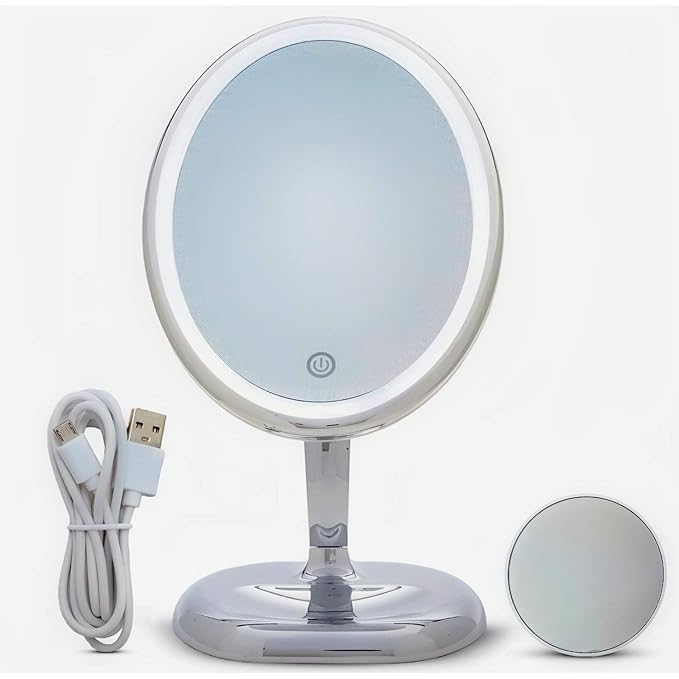 Espejo de maquillaje ovalado con luces LED miniatura 2