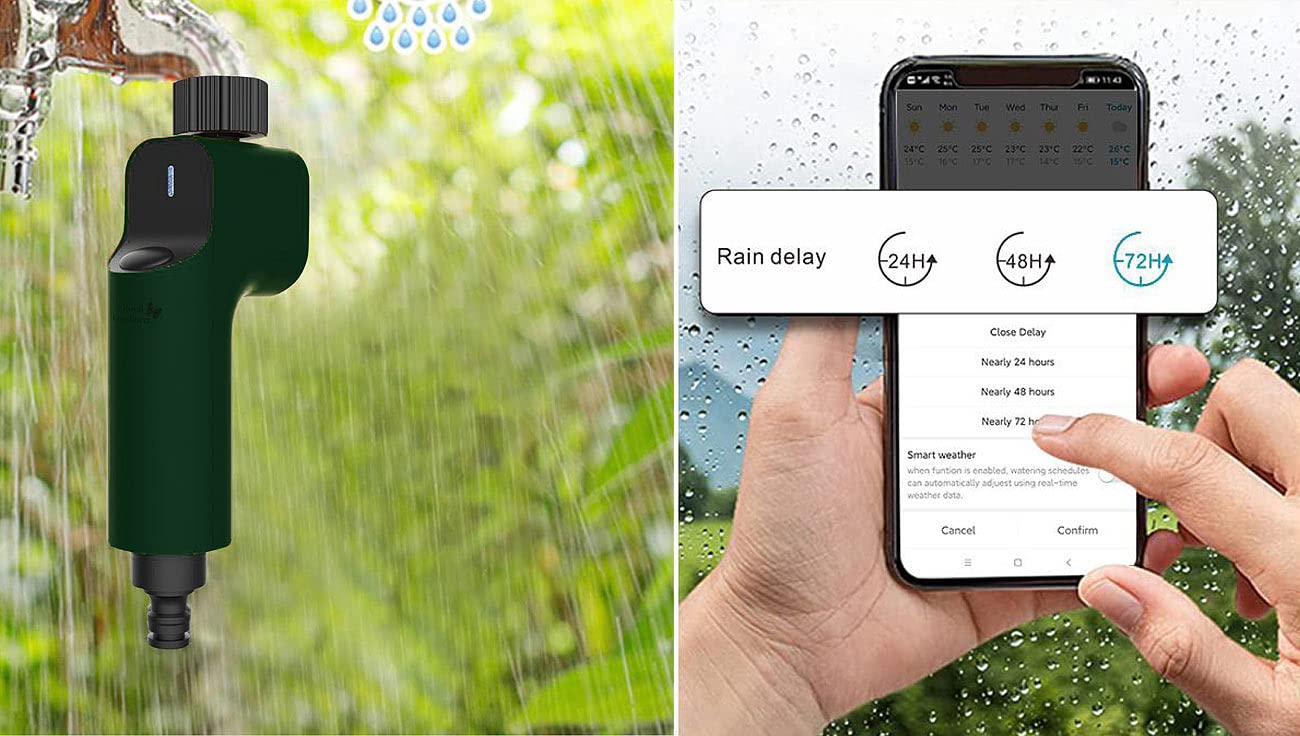 Luminea Home Control Ventil: ZigBee-Bewässerungscomputer + Boden-Feuchtigkeits- & Temperatursensor (Wasserzähler Gartenschlauch, Bewässerungssteuerungen ZigBee, Timer)