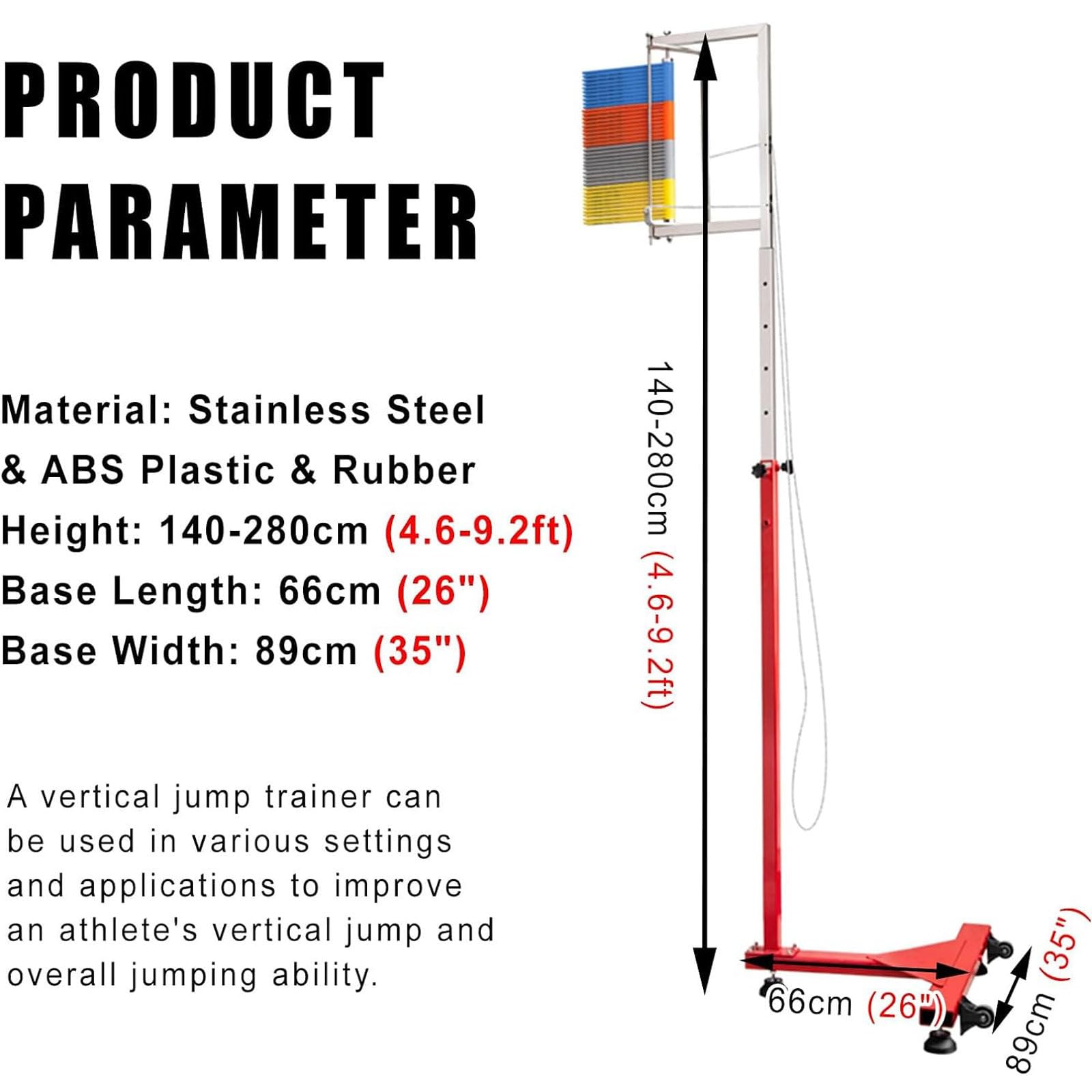 Vertikaler Sprungtester Professionelle Vertikale Sprungmessung, Sport Vertikaler Hochsprung Tester, Springvermögen Tester Mit Kordelzug, Für Sprungtests Kinder Jugendliche Und Erwachsene,1.4-2.8m