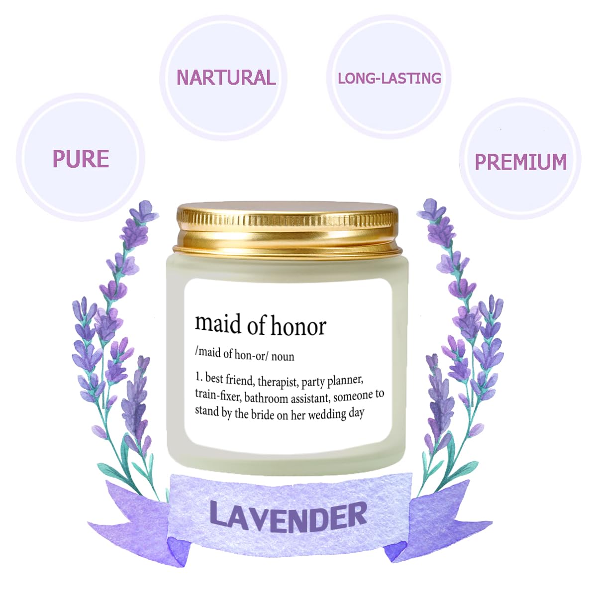 Scented Candle Maid of Honor Proposal Gifts - Lavender Soy Wax Candle - Bridesmaid Proposal Gift - Will You be My Maid of Honor Gifts for Friends Girls Women 4oz
