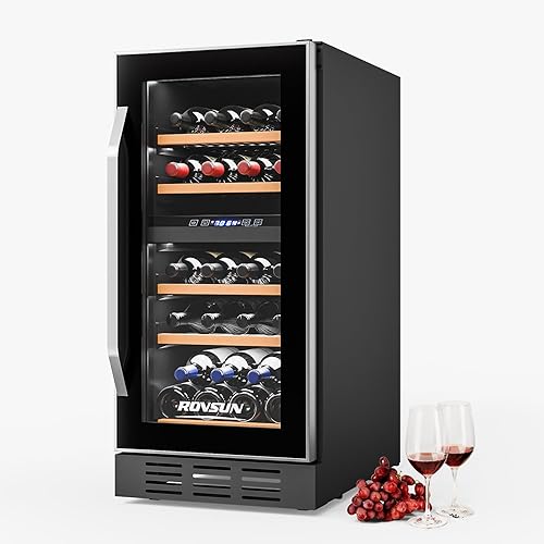 Miniatura 9 de ROVSUN Refrigerador Enfriador de Bebidas de Doble Zona, Enfriador de 33 Botellas con Puerta de Vidrio y Control Digital de Temperatura,