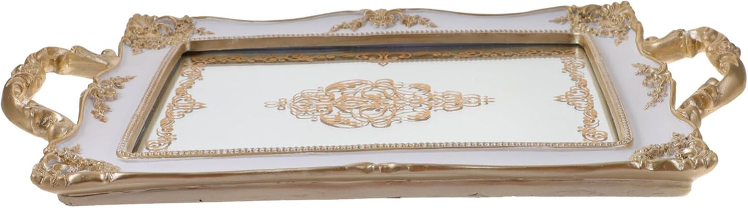 Vintage Nordic Style Decorative Mirror Tray Resin Jewelry Dish for Rings Earrings Perfume Display Smooth Edge Trinket Holder for Home Vanity Storage and Elegant Dresser Organizer