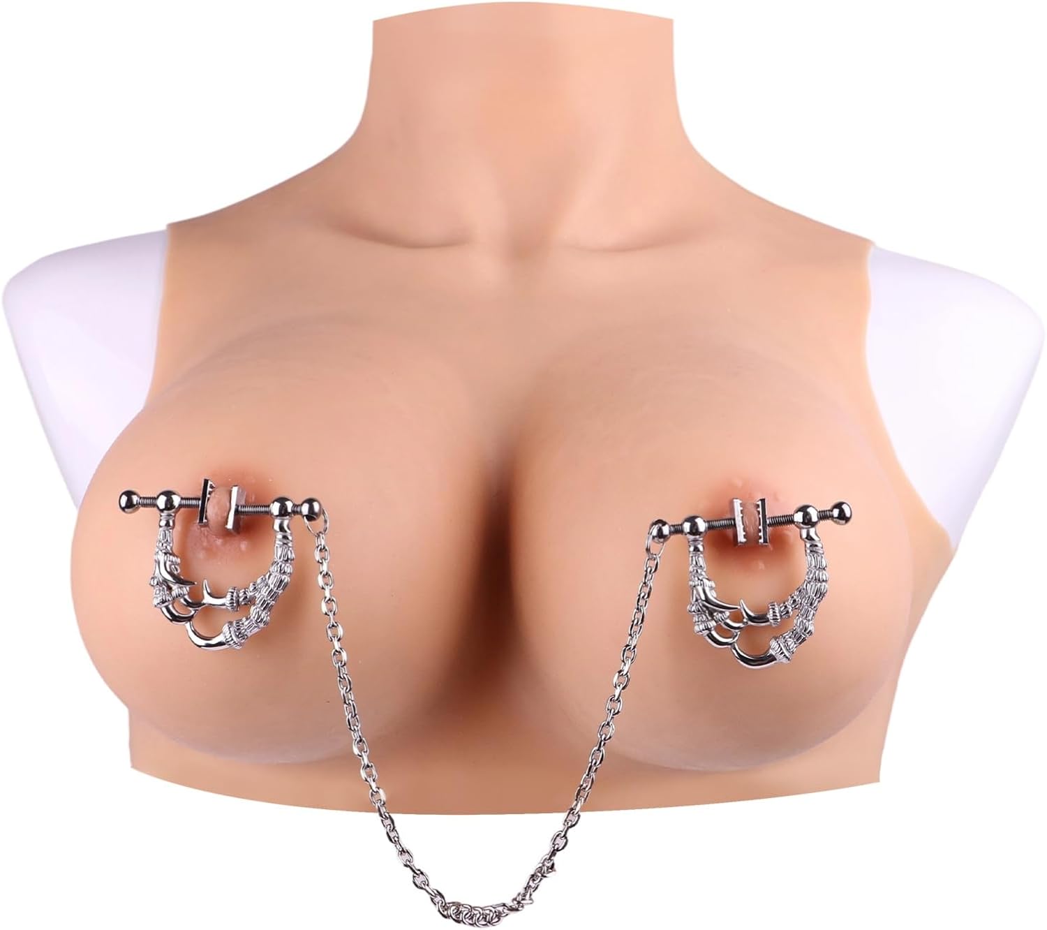 Metal Silver Breast Clamp with Chain, Eagle Claw-Shaped Nipple Clips for Sex & BDSM, Adjustable Female Adult Sex Toy - with Metal Wear