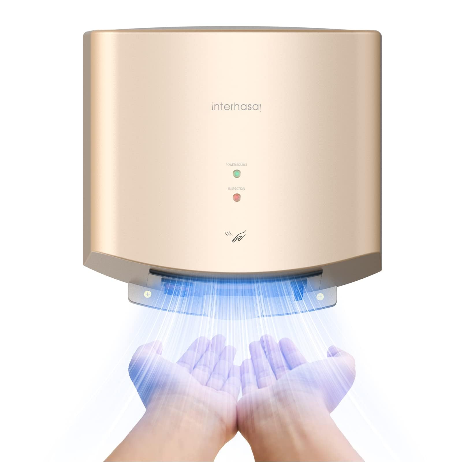 interhasa! 1250W Hand Dryer Automatic Sensor Hot Cold Air Commercial Hand Dryers Wall Mount for Bathroom Home Hospital Mall Hotel Restaurant Compact Electric, ABS Plastic, Gold