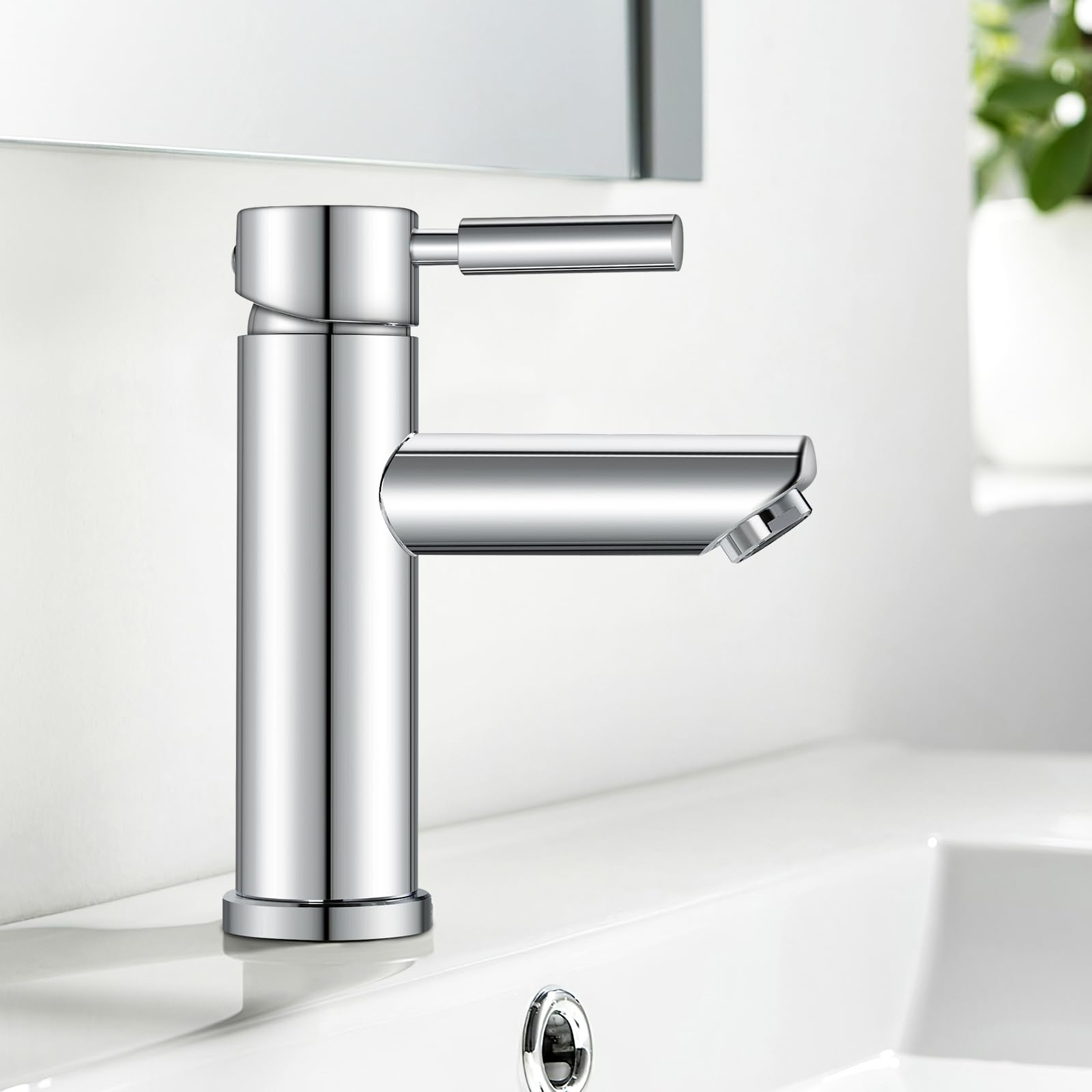 kisimixer Bathroom Sink Taps, Single Lever Hot and Cold Basin Mixer Tap 1 Hole with UK Standard Hoses, 304 Stainless Steel, Chrome