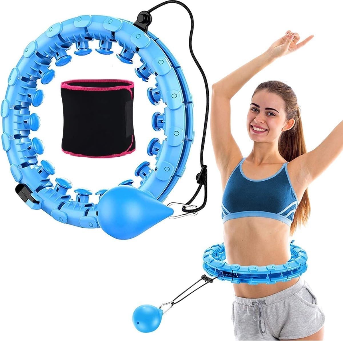 EIZOOU Fitness Weighted Hula Circle Infinity Fitness Hoop Plus Size 52 Inch with Sweat Belt Include 24 Detachable Links and Waist Trainer for Adults Weight Loss (Design-2)-image-49